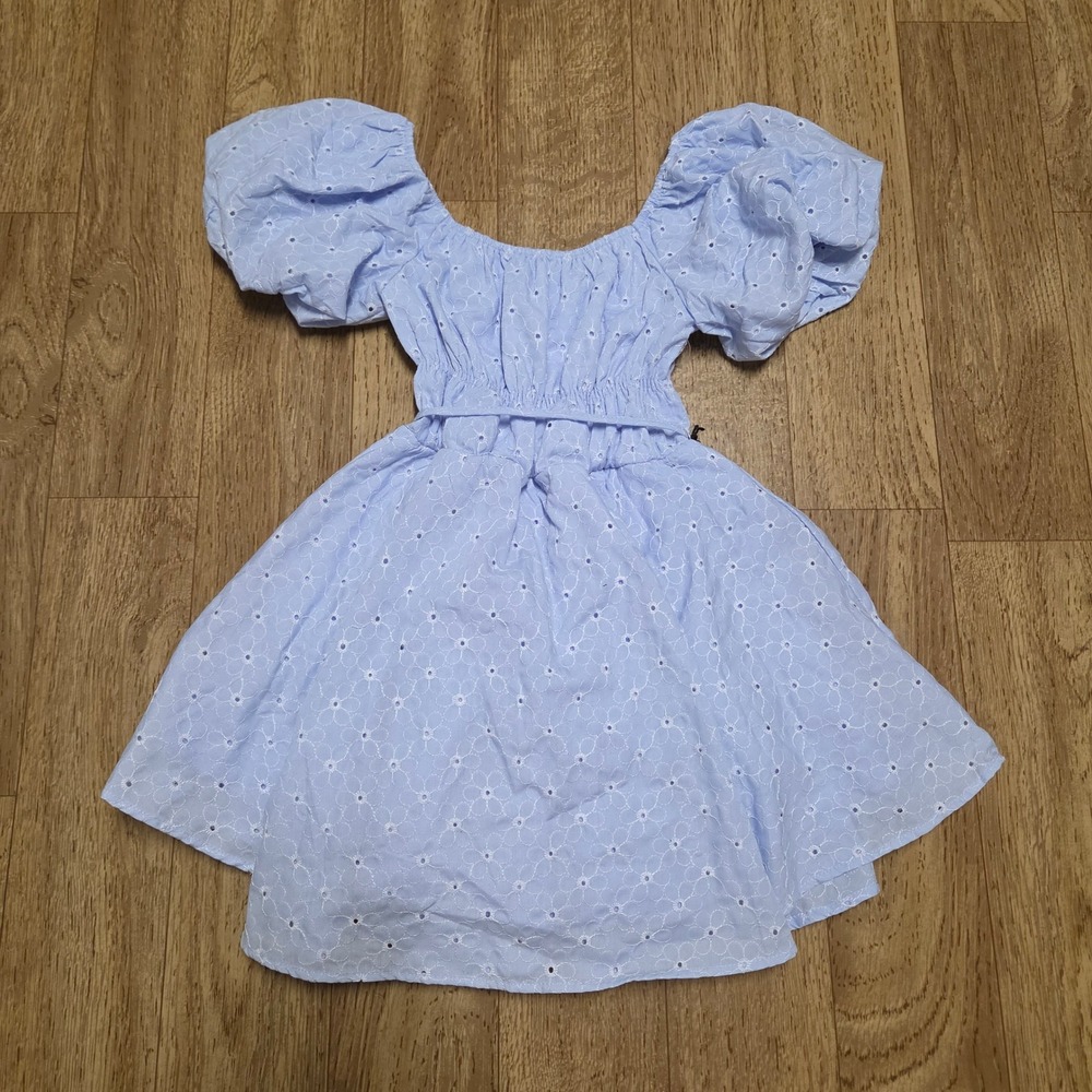 NWT Girl's Size 8 Blue Floral Eyelet Embroidered Puff Sleeve Smocked Dress